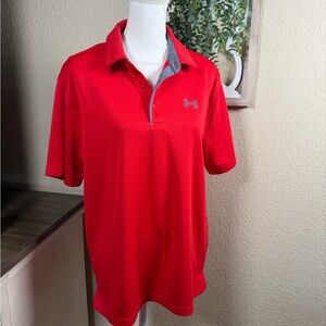 Under Armour Men's Vibrant Red Polo with Gray Accents